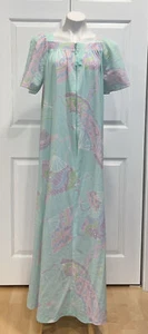 VTG Take Along Sears Robe Maxi Zip Pockets Art Deco Fan Print Light Green Sz M - Picture 1 of 10