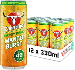 Carabao Energy Drink Mango Burst, 12 x 330ml Cans Case, BBE June 2025 - Picture 1 of 6
