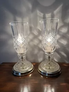 Set Of 2 VINTAGE LEADED Glass Hurricane Electric CRYSTAL Art Deco Lamps - Picture 1 of 9