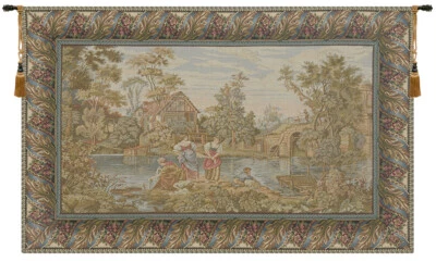 Washing Day at the Mill Italian Jacquard Wall Tapestry Rustic European Art - Image 1 of 4
