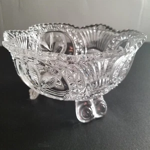 Vintage Hofbauer Clear Footed Lead Crystal Bowl Etched Birds Saw Tooth 7.5" - Picture 1 of 10