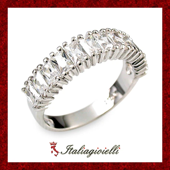 Solare Anello Veretta Brillante in Argento 925 Rodiato Oro Bianco - Immagine 1 di 4