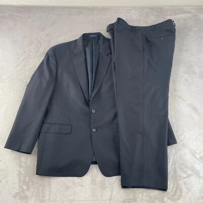 Traje Polo Ralph Lauren Hombre 46R Negro Rayas Lana Pantalones 38x28 Pierna Recta Foto 1 de 4
