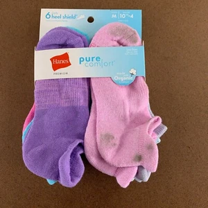 Hanes Girls Shoe Size 10.5-4 Multicolor Pure Comfort Socks 6 Pack NWT *Flaw - Picture 1 of 5