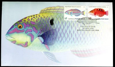 Norfolk Island Wrasses 2018 (estampillas engomadas) FDC - Isla Norfolk con matasellos Foto 1 de 2
