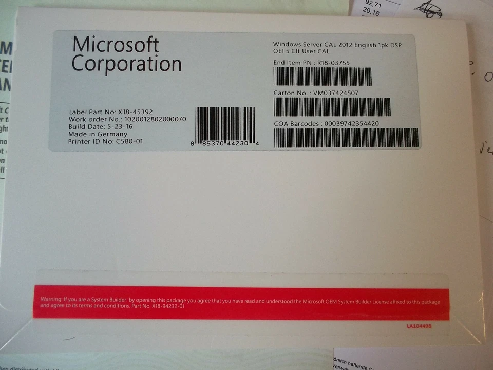Microsoft Windows Server CAL 2012 English 5 Client User CAL X18-45392 R18-03755 - Bild 1 von 1