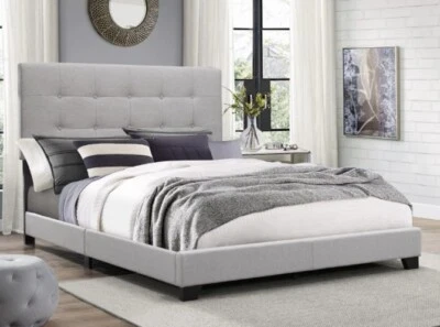 Cama painel estofada Crown Mark Erin cinza/rainha/completa/twin/rei - Imagem 1 de 4