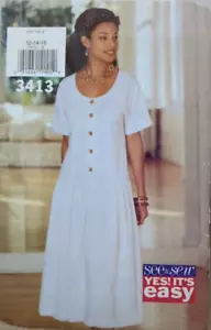 VESTIDO SIN CORTAR See & Sew Pattern 3413 Talla 12-16 holgado cintura caída - Imagen 1 de 2