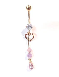 Anillo ombligo oro amarillo 14k macizo con circonitas cúbicas blancas y rosas - Imagen 1 de 1