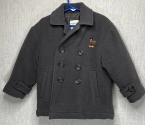Disney Store Boys Gray Wool Blend Pea Coat Jacket Lined XXS 2-3 Mickey Mouse - Picture 1 of 8