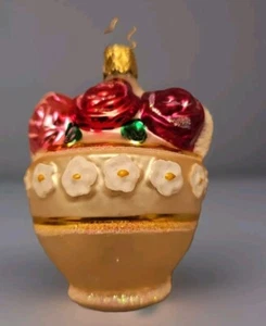 Vintage Inge Glas Blown Glass Ornament Floral Roses West Germany Hand Painted - Picture 1 of 2