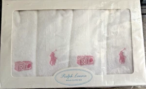 Set 4 panni da lavaggio RALPH LAUREN bambina nuovi con scatola cotone confezione regalo bianco/rosa - Foto 1 di 3