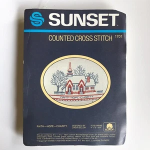 Sunset FAITH HOPE CHARITY Counted Cross Stitch Kit 1701 Church Religious  - Picture 1 of 4