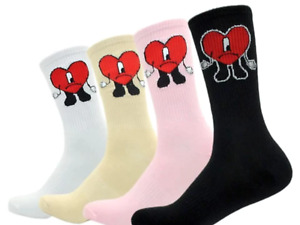 Cute Bad Bunny Cotton Socks, Bad Bunny embroidered heart, Mid tube long