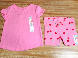 Baby Girls Clothes Pink Top Cherry Shorts 2pc Outfit 12mos - Picture 1 of 4