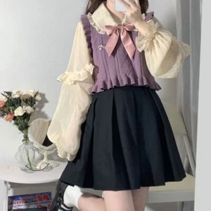 Japanese College Style Women Lolita Girl Kawaii Long Sleeve Shirt Top Blouse  - Picture 1 of 7
