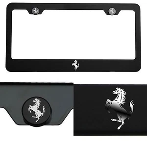 Laser Engraved Ferrari Logo Mirror Matte Black License Frame Stainless Steel - Picture 1 of 11