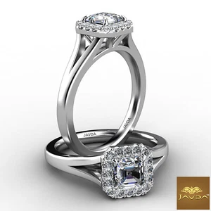 Halo Prong Set Asscher Shape Diamond Engagement Solitaire Ring GIA F SI1 0.92Ctw - Picture 1 of 12
