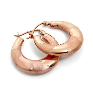 Brushed & Polished 9ct Rose Gold Twist Creole Hoop Earrings 375 Hoops - Picture 1 of 2