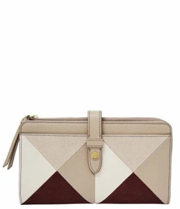 FOSSIL FIONA CLUTCH CHAMPAGNE SHIMMER LEATHER PATCHWORK CLUTCH/WALLET BNWT - Picture 1 of 5