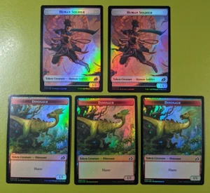 5 FOIL Dinosaur & Human Soldier (003) Double Sided Token Ikoria MTG 5 - Picture 1 of 1