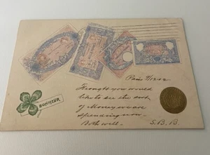 Embossed coinage national Currency & coins Vintage postcard France - Picture 1 of 2