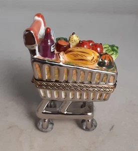 Caja de pastillas para baratija de porcelana con bisagras Limoges Peint Main Rochard - Carrito de compras EXCELENTE - Imagen 1 de 7