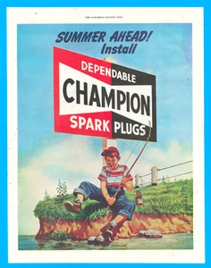 Champion Spark Plugs automotive repair maintenance fishing vintage print ad 1951 - Picture 1 of 3