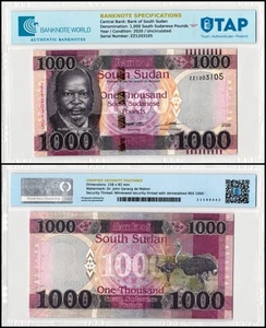 South Sudan 1000 Pounds, 2020, P-17a.1z, UNC, Replacement, Authenticated - Picture 1 of 1
