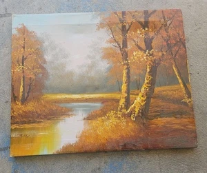 Autumn Scene Signed Wilson Vintage Oil on Canvas Fall Scene 16" X 20" Unframed - Picture 1 of 16