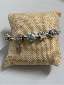 Pandora Armband 2 Sternschlösser - Wecker - hellgrünes Fass - High Heel Schuh - Bild 1 von 3