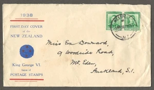 New Zealand first day cover 1938 George VI, 1/2 green pair [194 - Picture 1 of 1