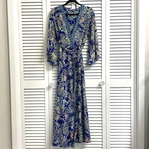 Damen Wickelkleid Mehrfarbig Indische Kunst Seidenmischung Kimono Stil Langes Kleid Einheitsgröße - Bild 1 von 13