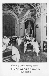 Postal de esquina de comedor principal del hotel Prince George con arcos de Nueva York SIN PUBLICAR - Imagen 1 de 2