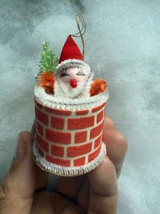 Vintage Spun Cotton Putz SANTA in CHIMNEY Figurine Christmas Ornament Japan - Picture 1 of 8