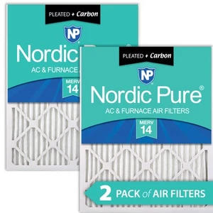 10x20x1 (9_1/2x19_1/2) Pleated Air Filters MERV 14 Plus Carbon 2 Pack - Picture 1 of 7
