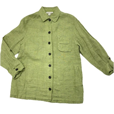 Coldwater Creek Cazadora de lino verde para mujer manga enrollable mediana Lagenlook Foto 1 de 4