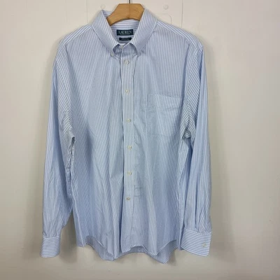 Lauren Ralph Lauren 正装衬衫蓝色经典细条纹纽扣学院风职业 — 第 1/4 张图片