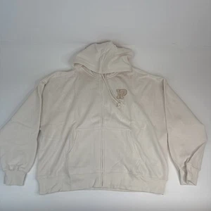Victoria’s Secret Pink Women's Zip-Up Hoodie Cream P Embroidered Logo Size XL - Picture 1 of 7