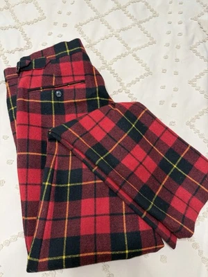 Ralph Lauren Purple Label Men Gregory Plaid Cashmere Trouser Pants Red 32 Italy - Image 1 of 4