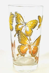 Vintage Libby Orange, Yellow & Gold Butterfly Drinking Glass Pristine! - Picture 1 of 7