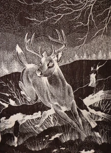 Vintage San Marcos Blanket Large Brown Deer Buck Running Size 85x62 - Picture 1 of 7