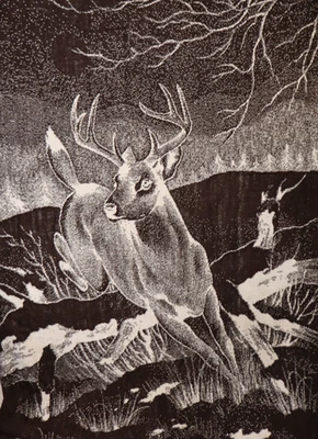Vintage San Marcos Blanket Large Brown Deer Buck Running Size 85x62 - Image 1 of 4