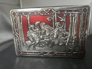 Vintage Riley’s Toffee Metal Hinged Candy Tin Box Silver Red England 6.25”x4.25” - Picture 1 of 8