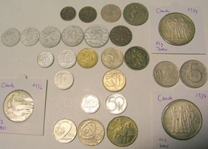 tschechische Münze  5 10 20 25 50 Heller 1 Krone 2 3 5 10 20 Kronen 1922-2003 CS - Bild 1 von 1