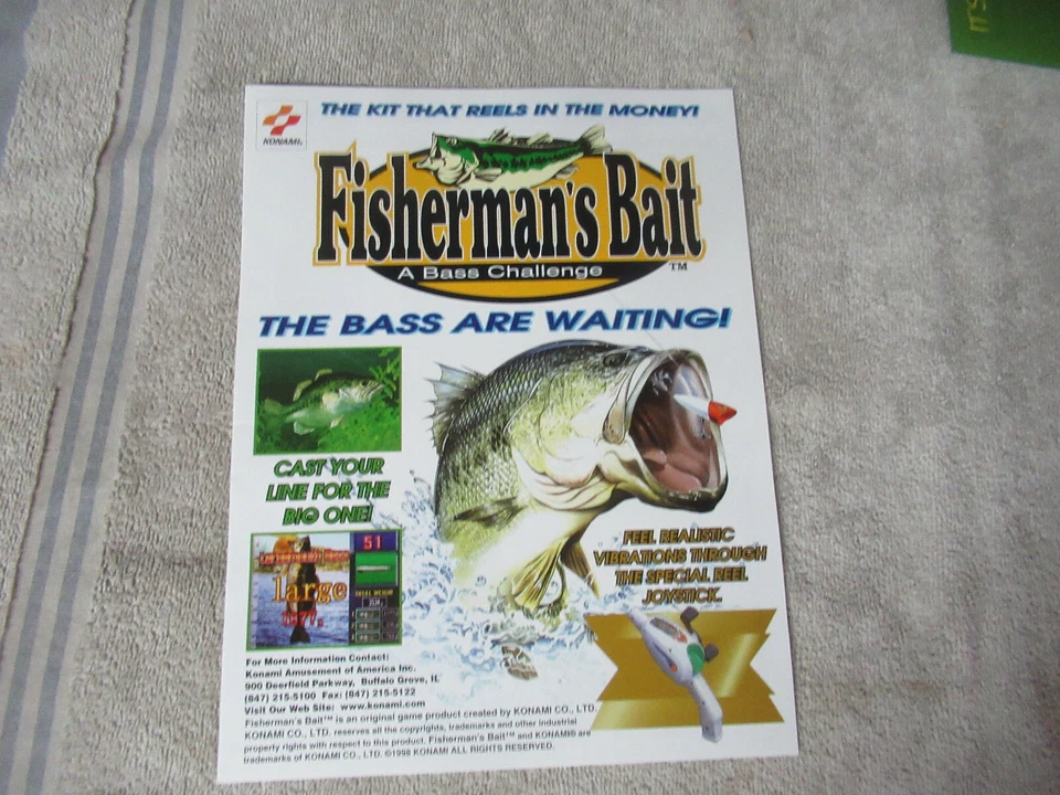 odd size 11- 8 3/8'' fisherman's bait konami   ARCADE VIDEO  GAME FLYER     - Image 1 of 1
