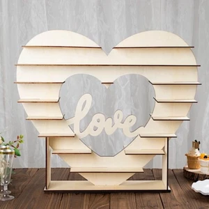 26 in Natural 8 Layer Double Sided Wooden Heart Cupcake DESSERT STAND Events - Picture 1 of 9