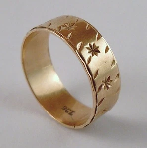 100% Genuine Vintage 9k Solid Yellow Gold 10 Etched Stars Eternity Ring 7 N1/2 - Picture 1 of 9