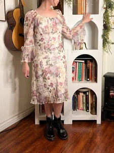 Next Up Womens Vintage Floral Midi Dress Sz Jr 13 Cottagecore 90s Regency Fairy - Picture 1 of 9