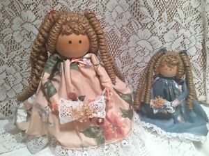 Pair Wooden Dolls Spiral Curls Long Dress 5" 7" Girls
